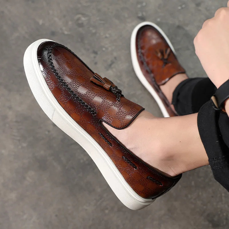 Leather Slip-On Loafers | Casual-Chic Sneakers | Woven Detail & Contrast Sole