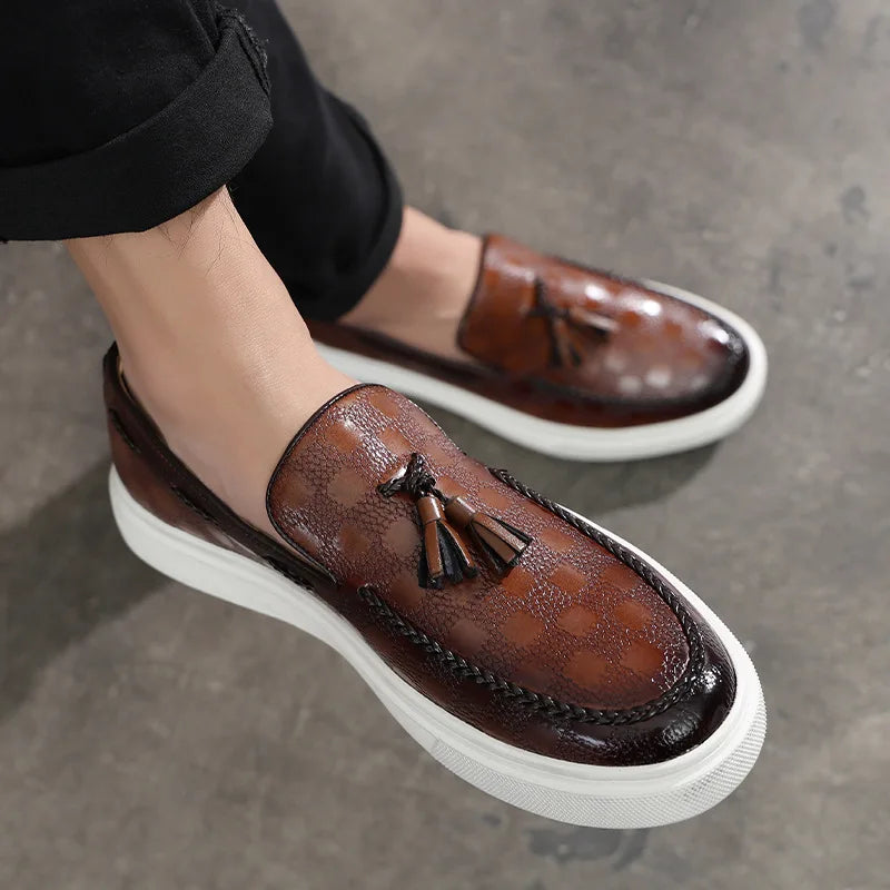 Leather Slip-On Loafers | Casual-Chic Sneakers | Woven Detail & Contrast Sole