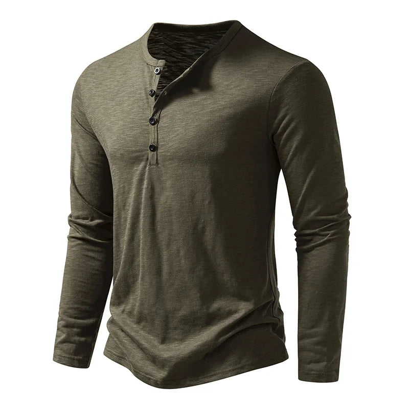 Men’s Henley Long Sleeve Shirt | Button Neckline | Everyday Casual Essential