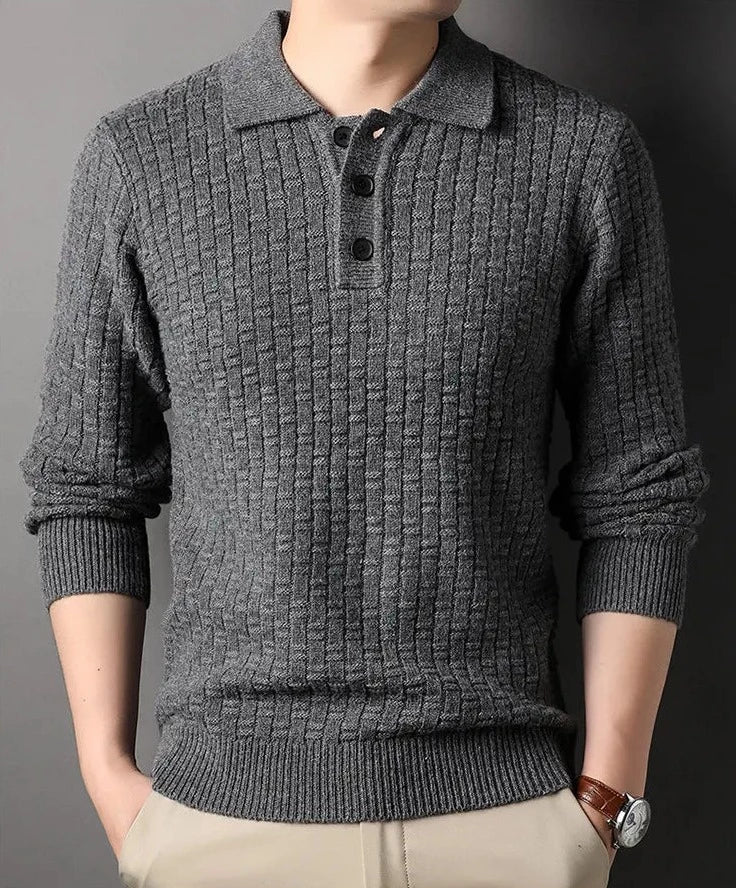 Knitted Polo Sweater | Textured Knit | Warm and Elegant