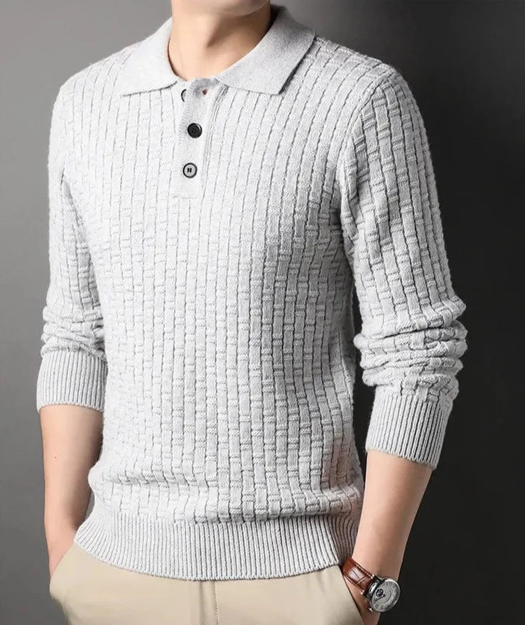 Knitted Polo Sweater | Textured Knit | Warm and Elegant