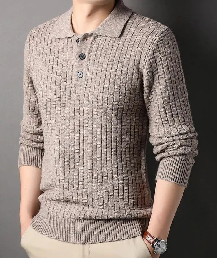 Knitted Polo Sweater | Textured Knit | Warm and Elegant