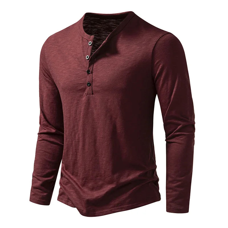 Men’s Henley Long Sleeve Shirt | Button Neckline | Everyday Casual Essential