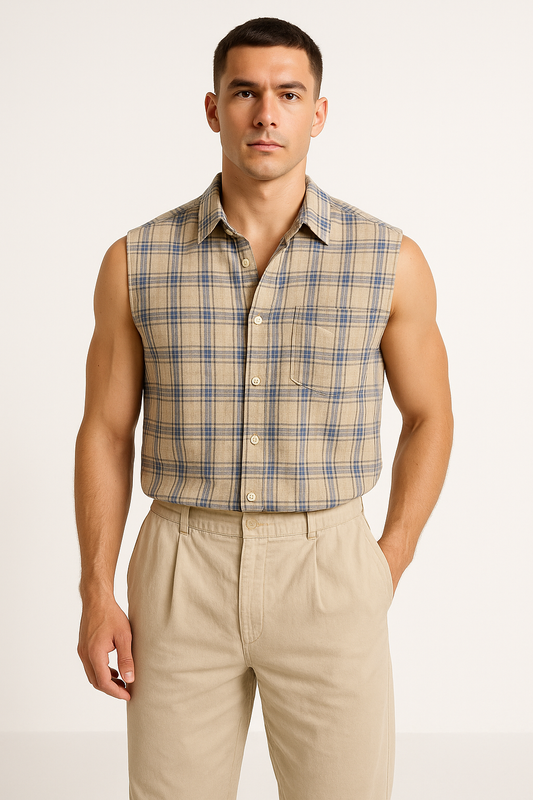 Sleeveless Plaid Shirt for Men | Relaxed Fit | Urban Grunge Summer Vibe